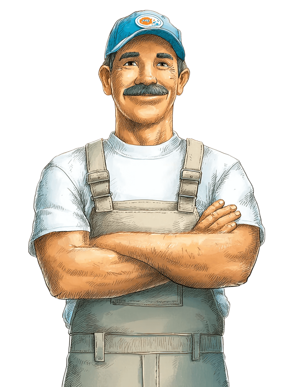 Male worker in workwear, facing forward with arms crossed.